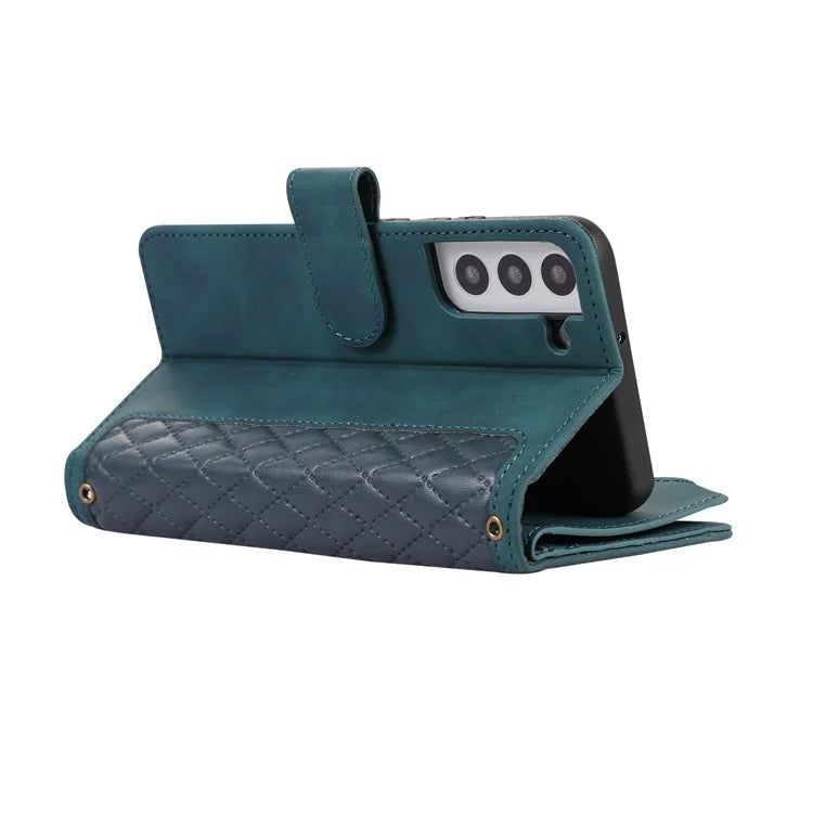 For Samsung Galaxy S21+ 5G Magnetic Phone Case Zipper Pocket 9 Card Slots PU Leather Stand Cover
