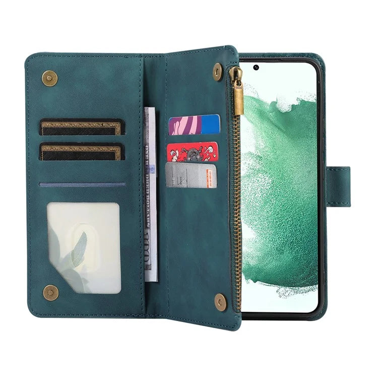 For Samsung Galaxy S21+ 5G Magnetic Phone Case Zipper Pocket 9 Card Slots PU Leather Stand Cover