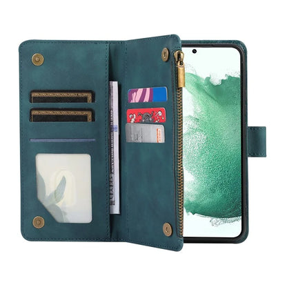 For Samsung Galaxy S21+ 5G Magnetic Phone Case Zipper Pocket 9 Card Slots PU Leather Stand Cover