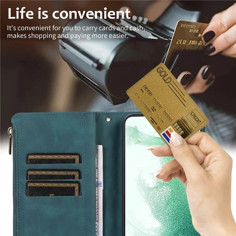For Samsung Galaxy S21+ 5G Magnetic Phone Case Zipper Pocket 9 Card Slots PU Leather Stand Cover