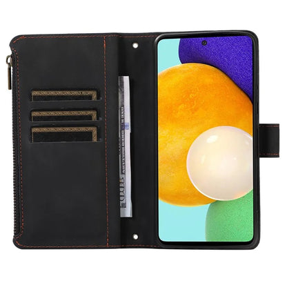 For Samsung Galaxy A73 5G Cell Phone Case Anti-drop 9 Card Slots Wallet Cover with Wrist Strap