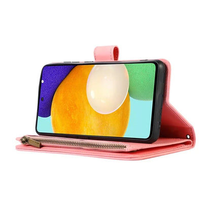For Samsung Galaxy A73 5G Cell Phone Case Anti-drop 9 Card Slots Wallet Cover with Wrist Strap