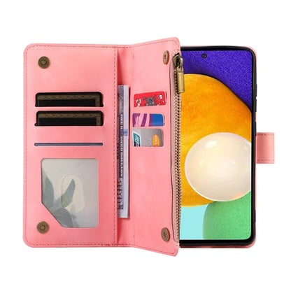 For Samsung Galaxy A73 5G Cell Phone Case Anti-drop 9 Card Slots Wallet Cover with Wrist Strap