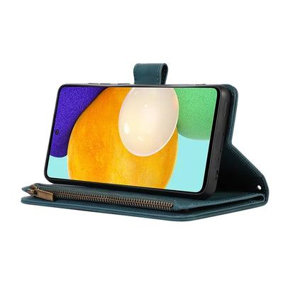 For Samsung Galaxy A73 5G Cell Phone Case Anti-drop 9 Card Slots Wallet Cover with Wrist Strap