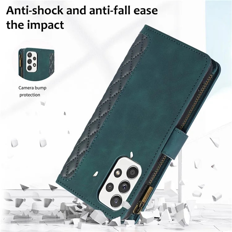 For Samsung Galaxy A73 5G Cell Phone Case Anti-drop 9 Card Slots Wallet Cover with Wrist Strap