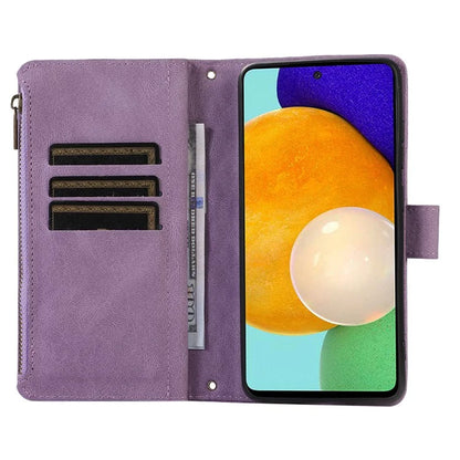 For Samsung Galaxy A73 5G Cell Phone Case Anti-drop 9 Card Slots Wallet Cover with Wrist Strap