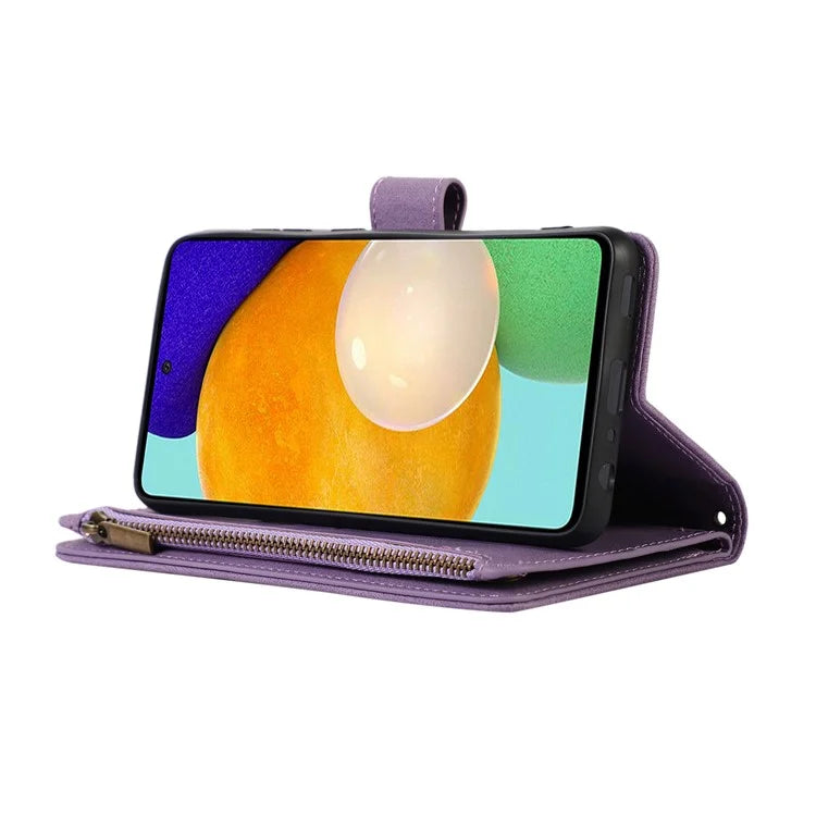 For Samsung Galaxy A73 5G Cell Phone Case Anti-drop 9 Card Slots Wallet Cover with Wrist Strap