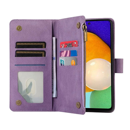 For Samsung Galaxy A73 5G Cell Phone Case Anti-drop 9 Card Slots Wallet Cover with Wrist Strap