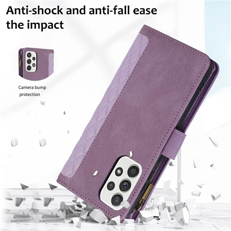 For Samsung Galaxy A73 5G Cell Phone Case Anti-drop 9 Card Slots Wallet Cover with Wrist Strap