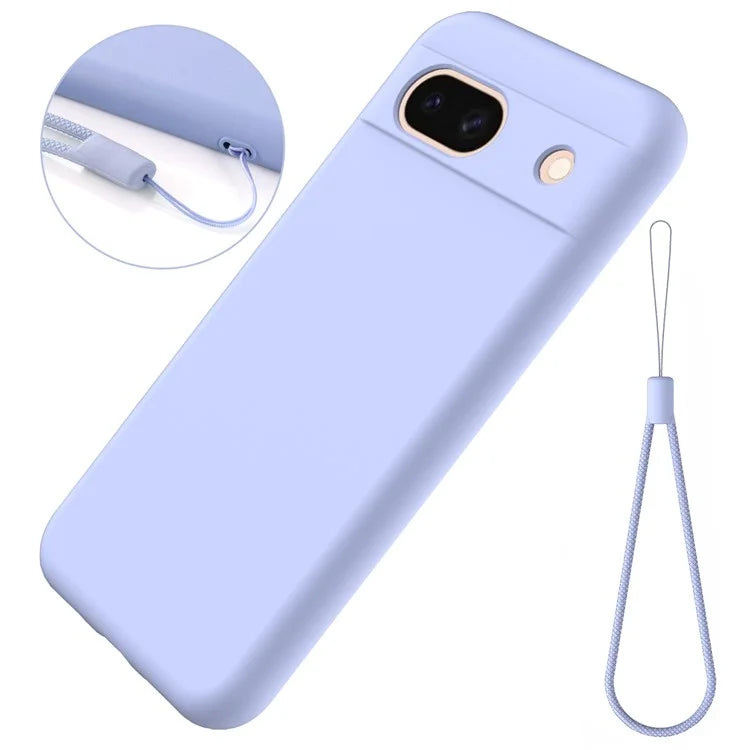 For Google Pixel 8a Cell Phone Case Soft Lining Scratch-proof Liquid Silicone Cover with Strap