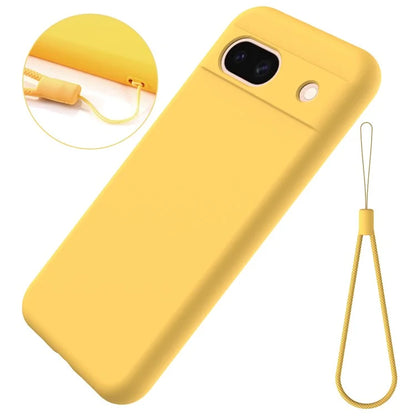 For Google Pixel 8a Cell Phone Case Soft Lining Scratch-proof Liquid Silicone Cover with Strap