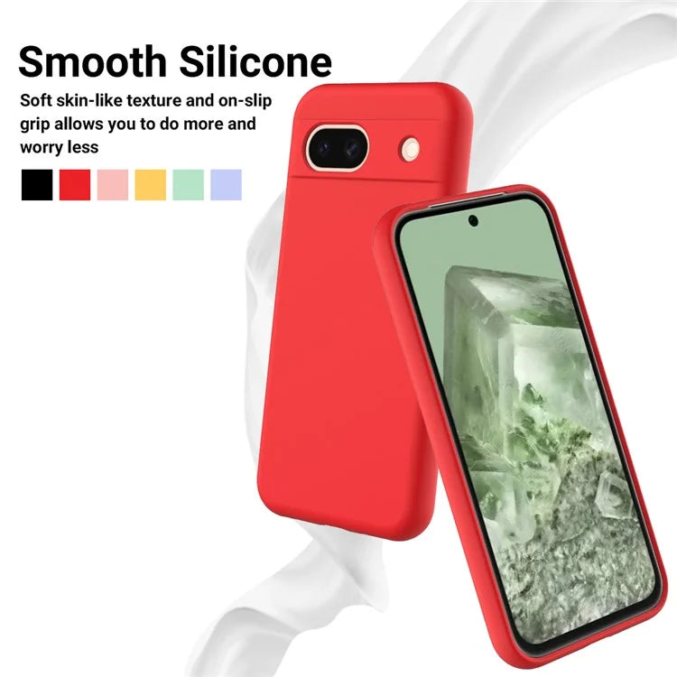 For Google Pixel 8a Cell Phone Case Soft Lining Scratch-proof Liquid Silicone Cover with Strap