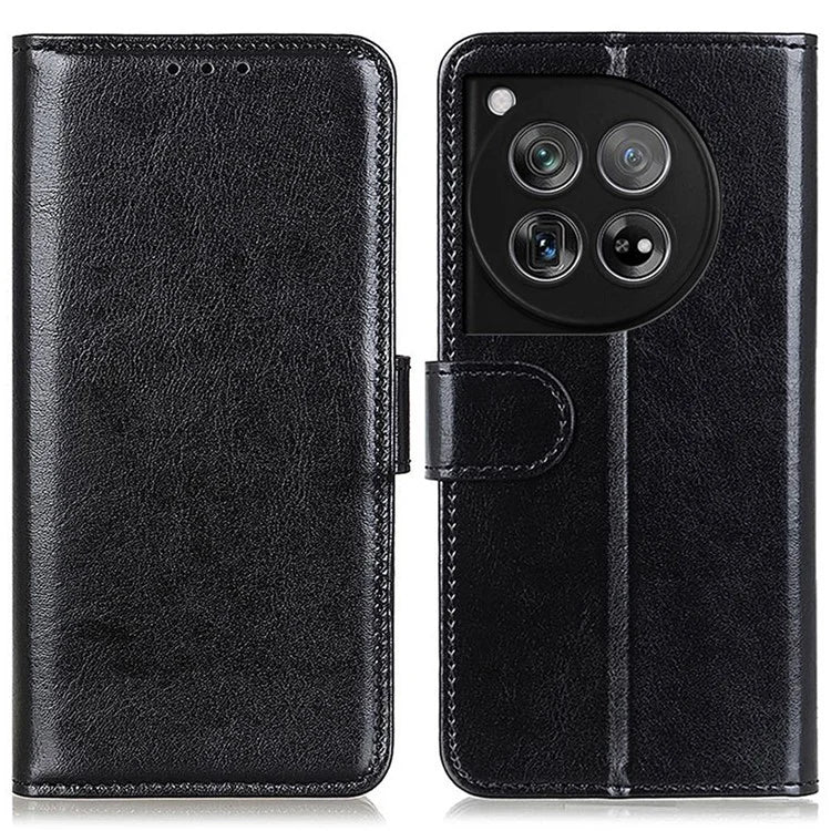 For OnePlus 12 5G Flip Leather Phone Cover Crazy Horse Pattern Design