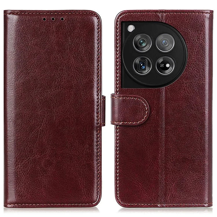 For OnePlus 12 5G Flip Leather Phone Cover Crazy Horse Pattern Design