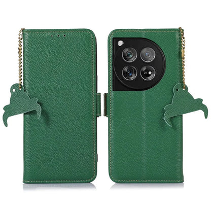 For OnePlus 12 5G Phone Case Genuine Cow Leather RFID Blocking Wallet