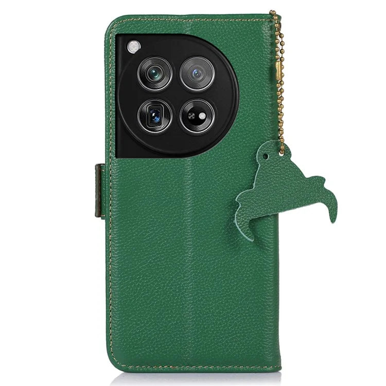 For OnePlus 12 5G Phone Case Genuine Cow Leather RFID Blocking Wallet