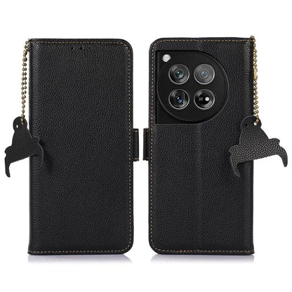 For OnePlus 12 5G Phone Case Genuine Cow Leather RFID Blocking Wallet