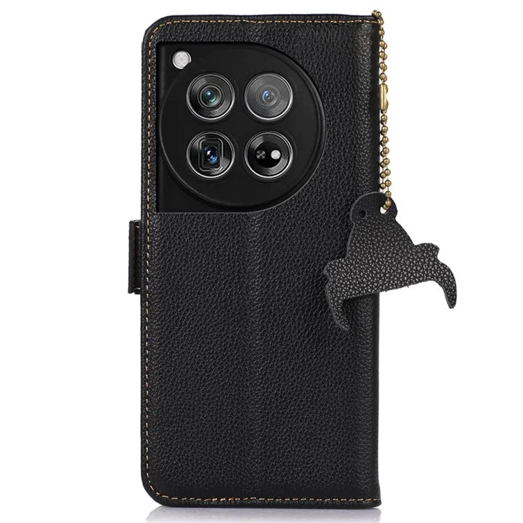 For OnePlus 12 5G Phone Case Genuine Cow Leather RFID Blocking Wallet