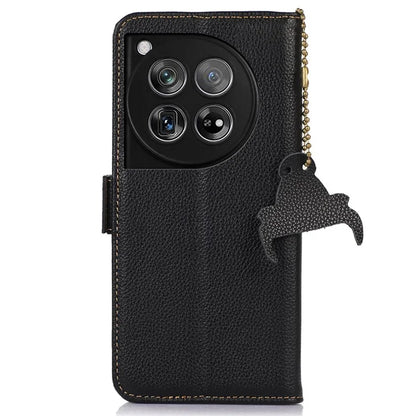 For OnePlus 12 5G Phone Case Genuine Cow Leather RFID Blocking Wallet