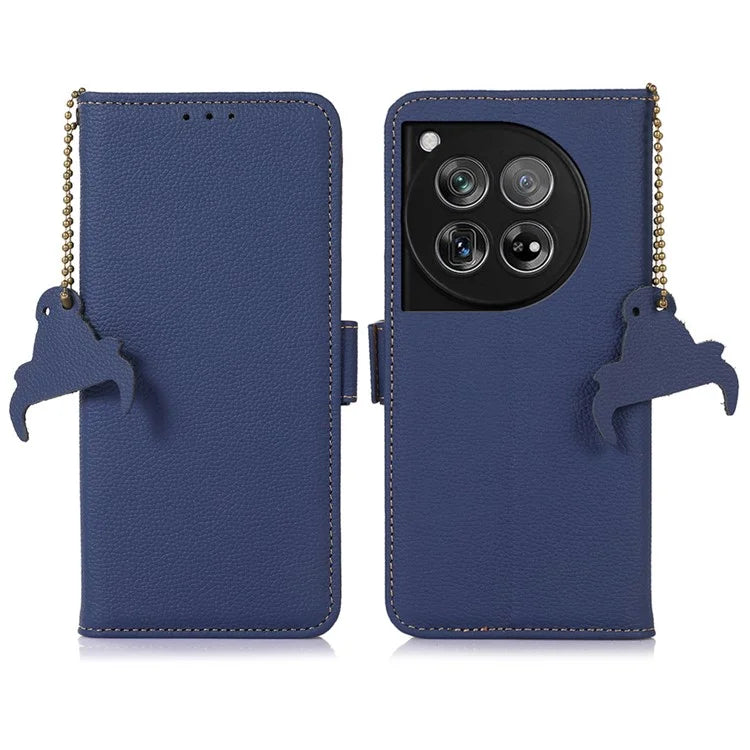 For OnePlus 12 5G Phone Case Genuine Cow Leather RFID Blocking Wallet