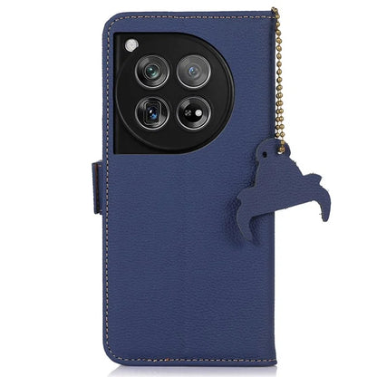 For OnePlus 12 5G Phone Case Genuine Cow Leather RFID Blocking Wallet