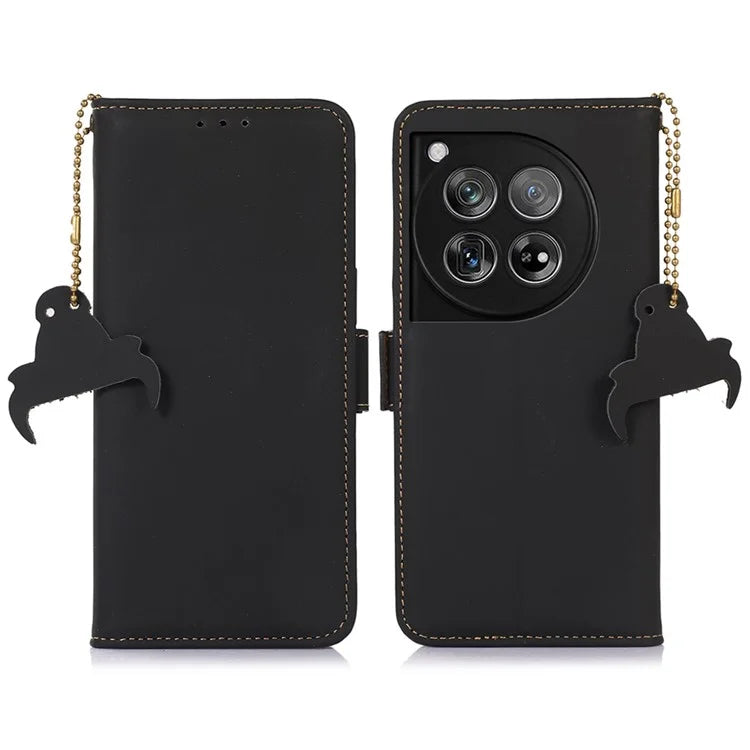 For OnePlus 12 5G Case RFID Blocking Case Wallet Genuine Cow Leather Phone Cover
