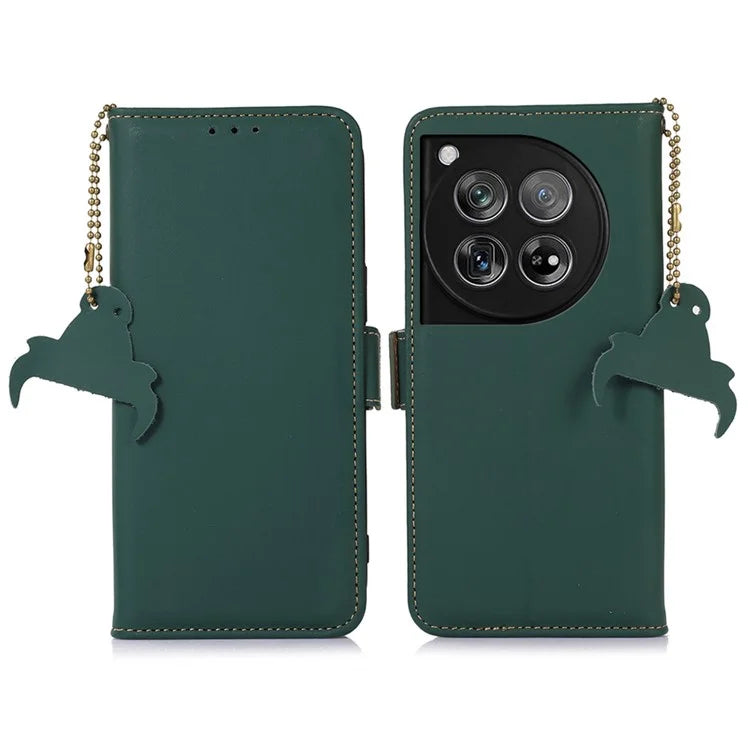 For OnePlus 12 5G Case RFID Blocking Case Wallet Genuine Cow Leather Phone Cover