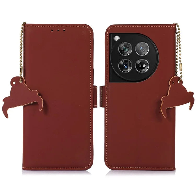 For OnePlus 12 5G Case RFID Blocking Case Wallet Genuine Cow Leather Phone Cover