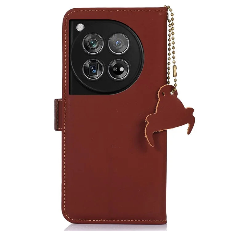 For OnePlus 12 5G Case RFID Blocking Case Wallet Genuine Cow Leather Phone Cover
