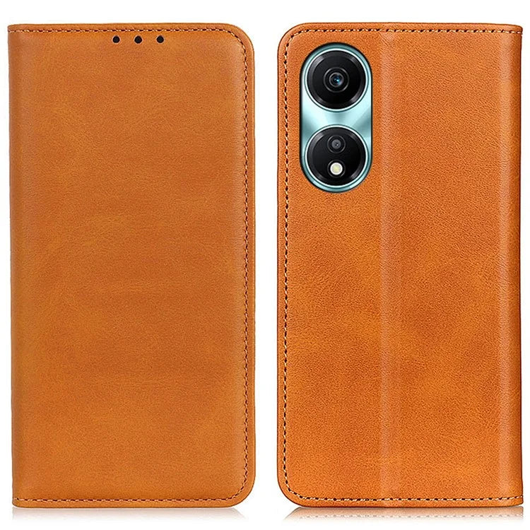 For Honor X5 Plus Split Leather Phone Case Cowhide Texture Wallet Stand