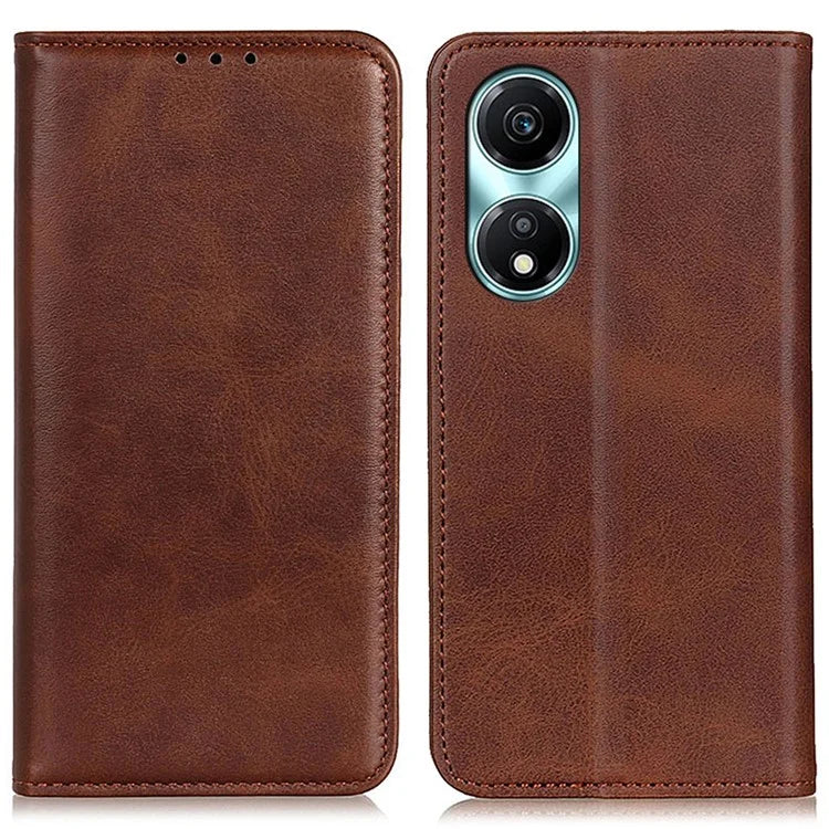 For Honor X5 Plus Split Leather Phone Case Cowhide Texture Wallet Stand