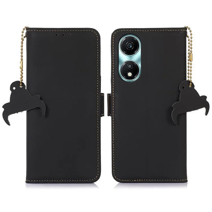 For Honor X5 Plus Genuine Cow Leather Case RFID Blocking Wallet Cover