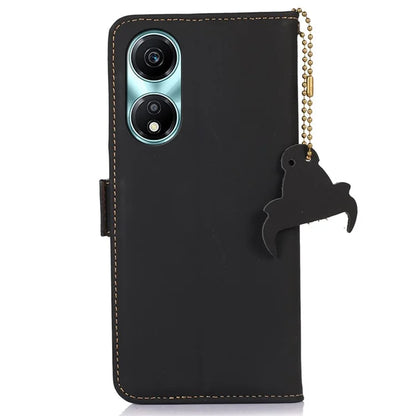 For Honor X5 Plus Genuine Cow Leather Case RFID Blocking Wallet Cover