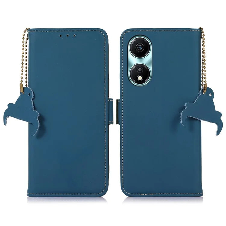 For Honor X5 Plus Genuine Cow Leather Case RFID Blocking Wallet Cover