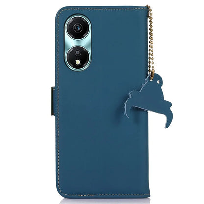For Honor X5 Plus Genuine Cow Leather Case RFID Blocking Wallet Cover