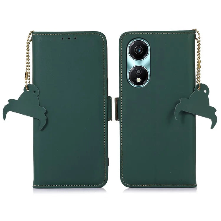 For Honor X5 Plus Genuine Cow Leather Case RFID Blocking Wallet Cover