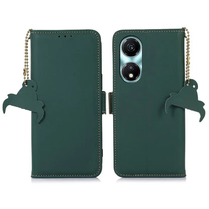 For Honor X5 Plus Genuine Cow Leather Case RFID Blocking Wallet Cover
