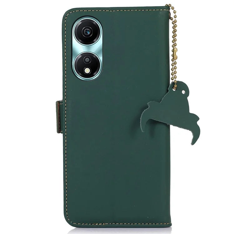 For Honor X5 Plus Genuine Cow Leather Case RFID Blocking Wallet Cover