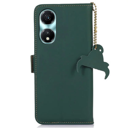 For Honor X5 Plus Genuine Cow Leather Case RFID Blocking Wallet Cover