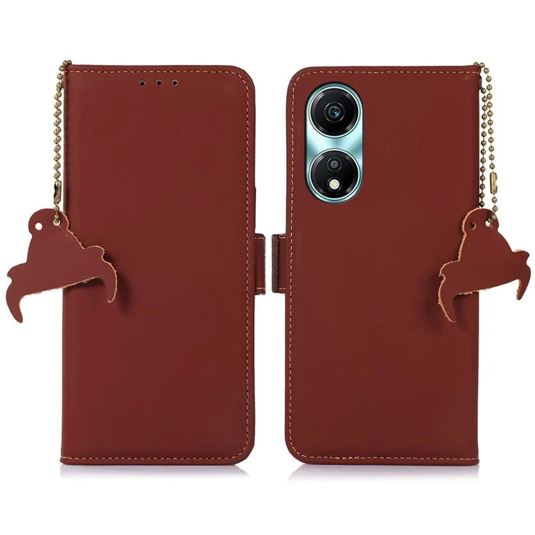 For Honor X5 Plus Genuine Cow Leather Case RFID Blocking Wallet Cover