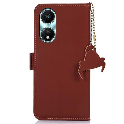 For Honor X5 Plus Genuine Cow Leather Case RFID Blocking Wallet Cover