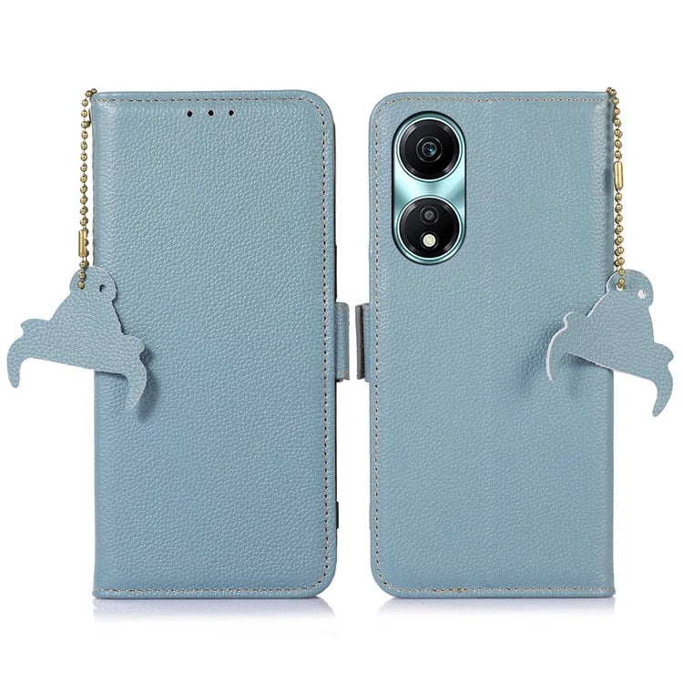 For Honor X5 Plus RFID Blocking Phone Case Genuine Cow Leather Wallet