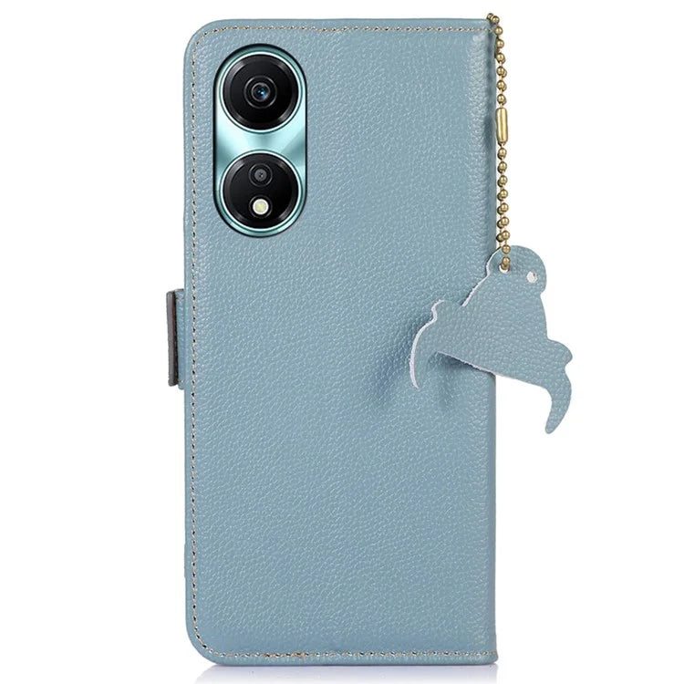 For Honor X5 Plus RFID Blocking Phone Case Genuine Cow Leather Wallet