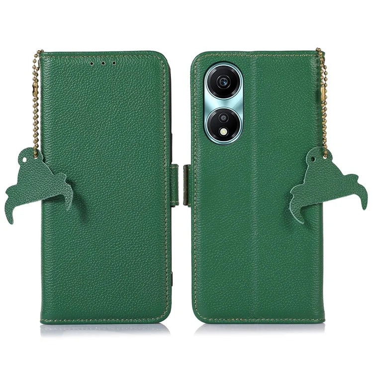 For Honor X5 Plus RFID Blocking Phone Case Genuine Cow Leather Wallet