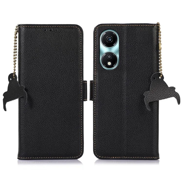 For Honor X5 Plus RFID Blocking Phone Case Genuine Cow Leather Wallet
