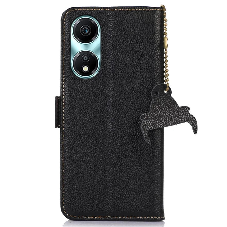 For Honor X5 Plus RFID Blocking Phone Case Genuine Cow Leather Wallet