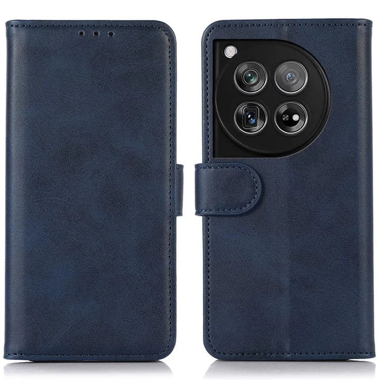 For OnePlus 12 5G Leather Case Scratch-proof Cowhide Texture Stand Wallet Phone Cover