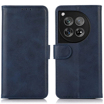 For OnePlus 12 5G Leather Case Scratch-proof Cowhide Texture Stand Wallet Phone Cover