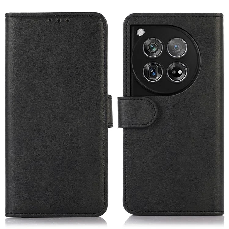 For OnePlus 12 5G Leather Case Scratch-proof Cowhide Texture Stand Wallet Phone Cover