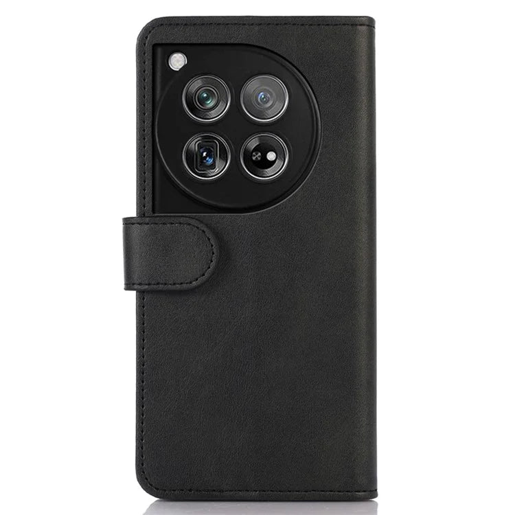 For OnePlus 12 5G Leather Case Scratch-proof Cowhide Texture Stand Wallet Phone Cover